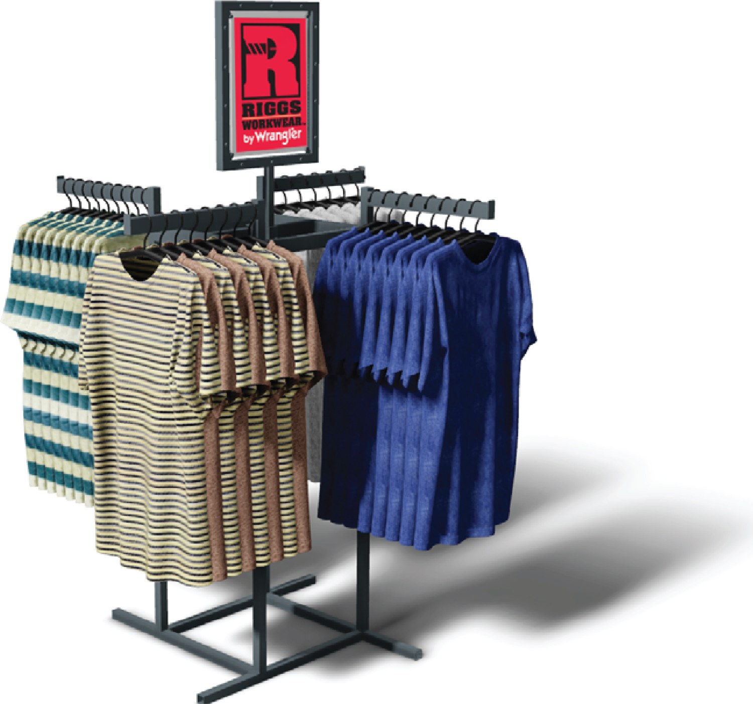 Retail clothing rack with signage