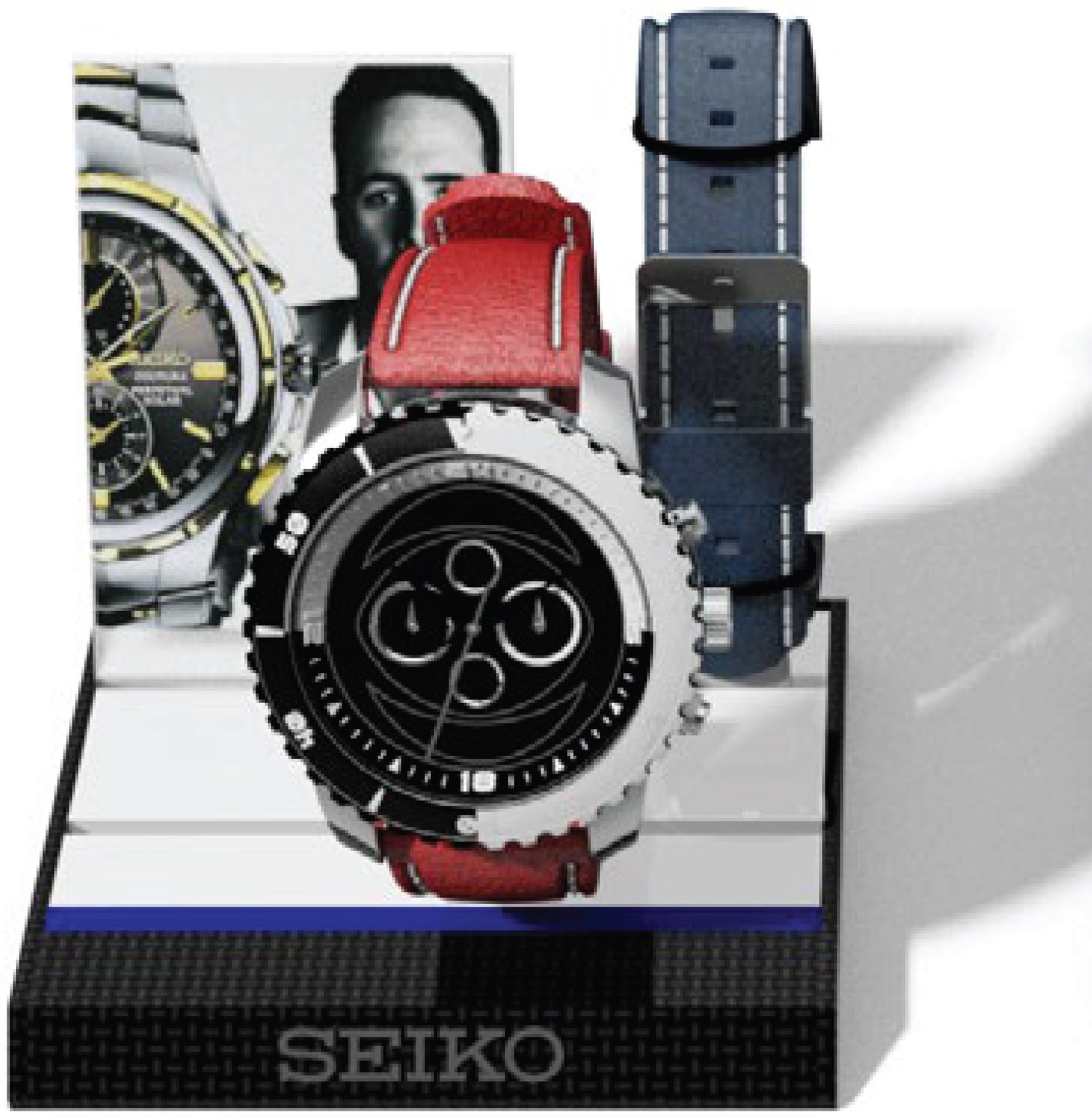 Seiko watch counter display with strap accessories