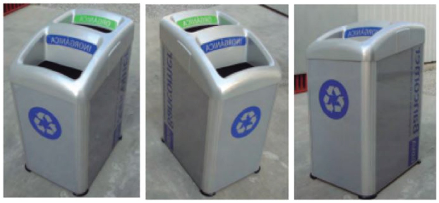 Bancomer branded recycling and waste bins
